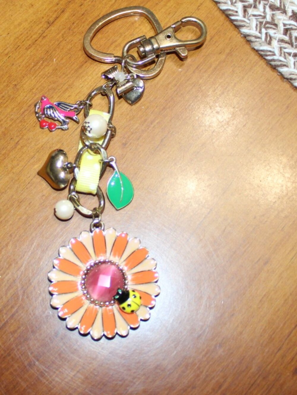 NWOT Betsey Johnson Floral ladybug bag charm/ key chain  FUN!